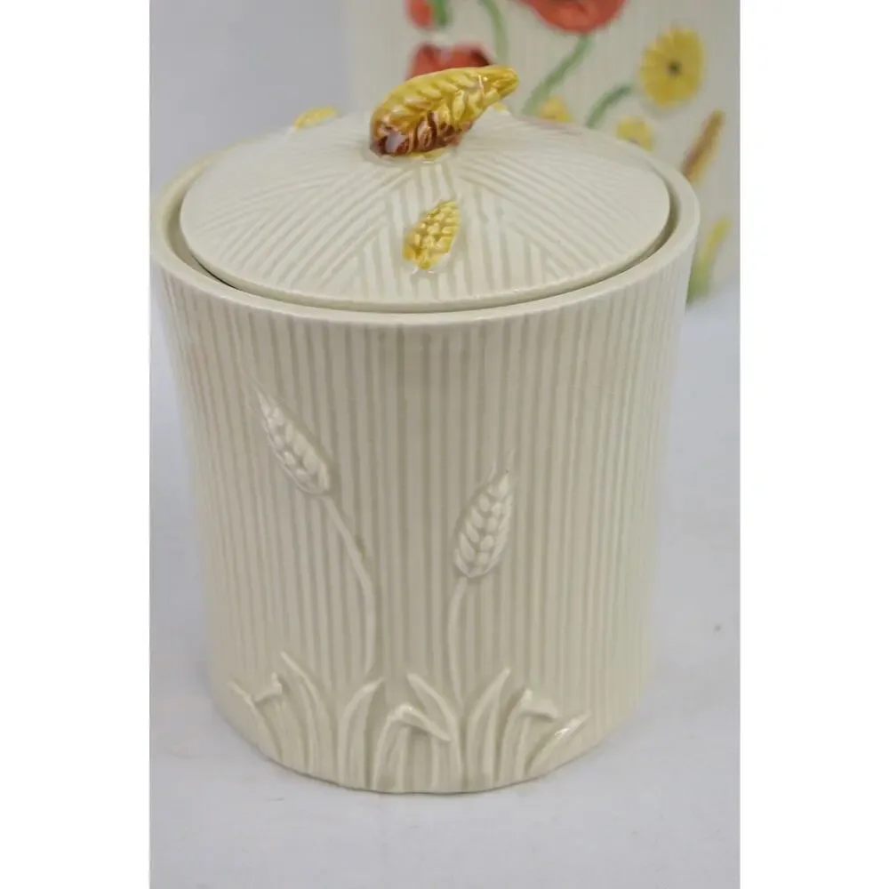 Vintage Lefton Poppy Garden Ceramic Canisters Set 2 Japan Floral Wheat Jars